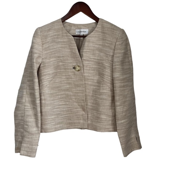 Calvin Klein Jackets & Blazers - Calvin Klein Tan Blazer Structured Collarless Design
